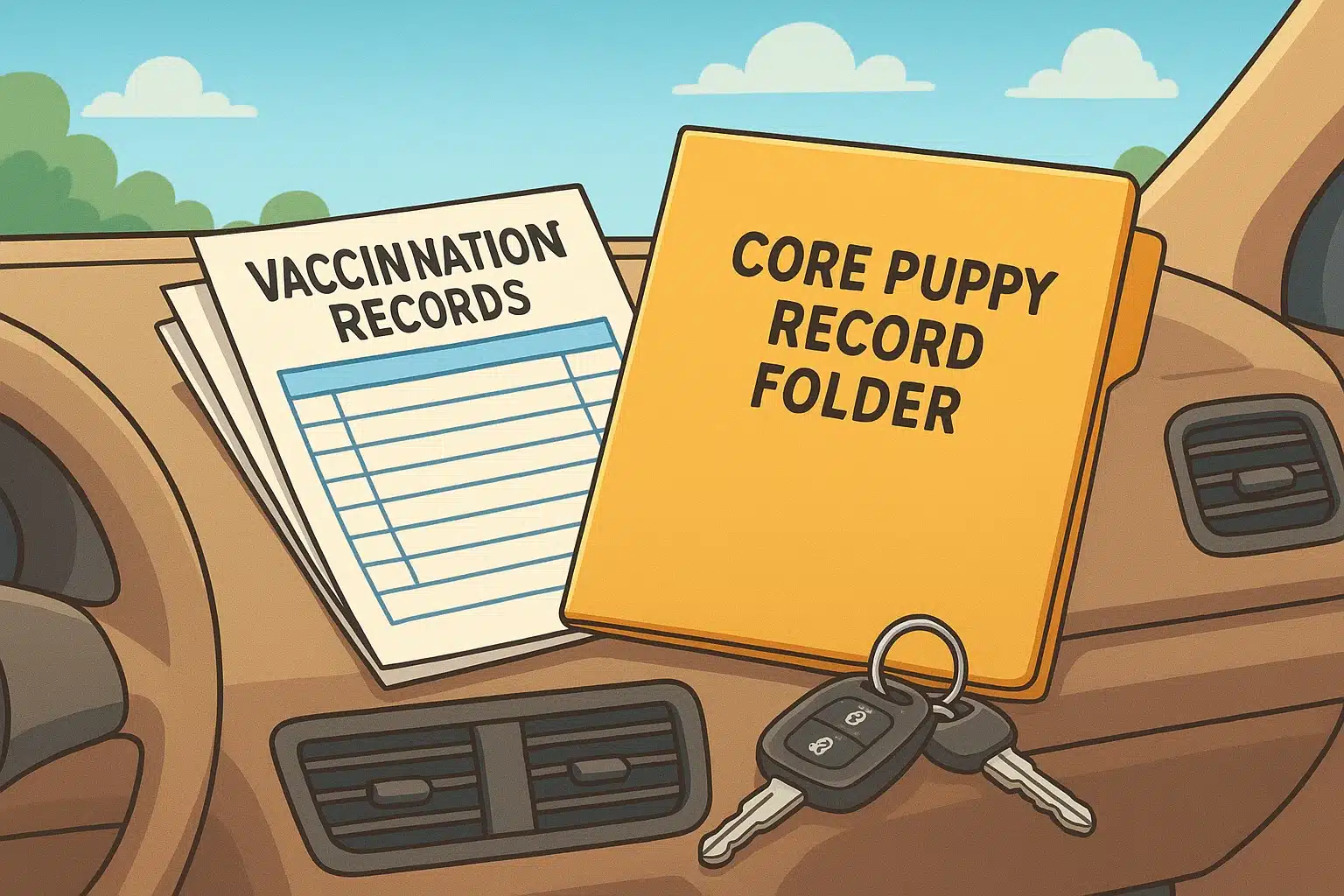 Dashboard folder with vaccination records and keys