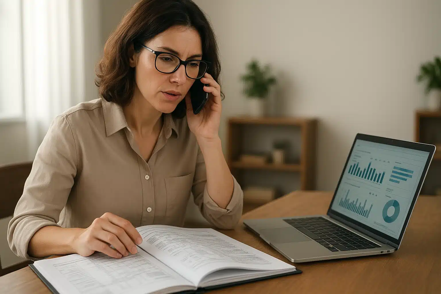 Parent reviewing breeder records while on phone