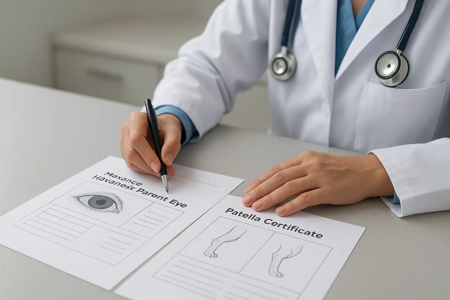 Veterinarian reviewing Havanese health certificates