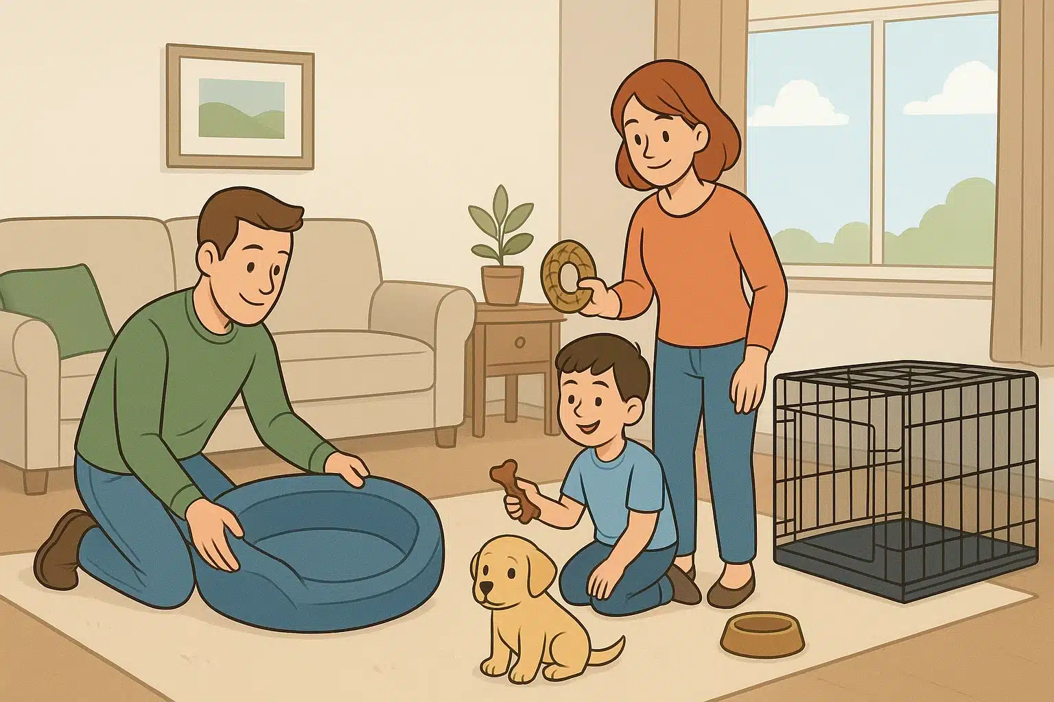 A calm puppy corner prepared for a Kentucky family's morning routine