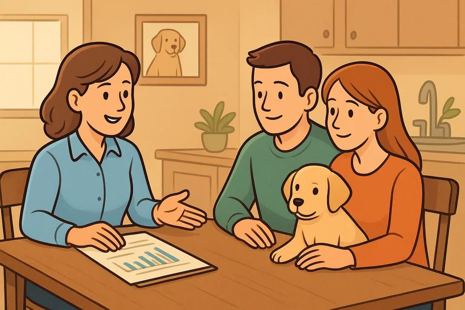 Breeder reviewing health records with prospective family