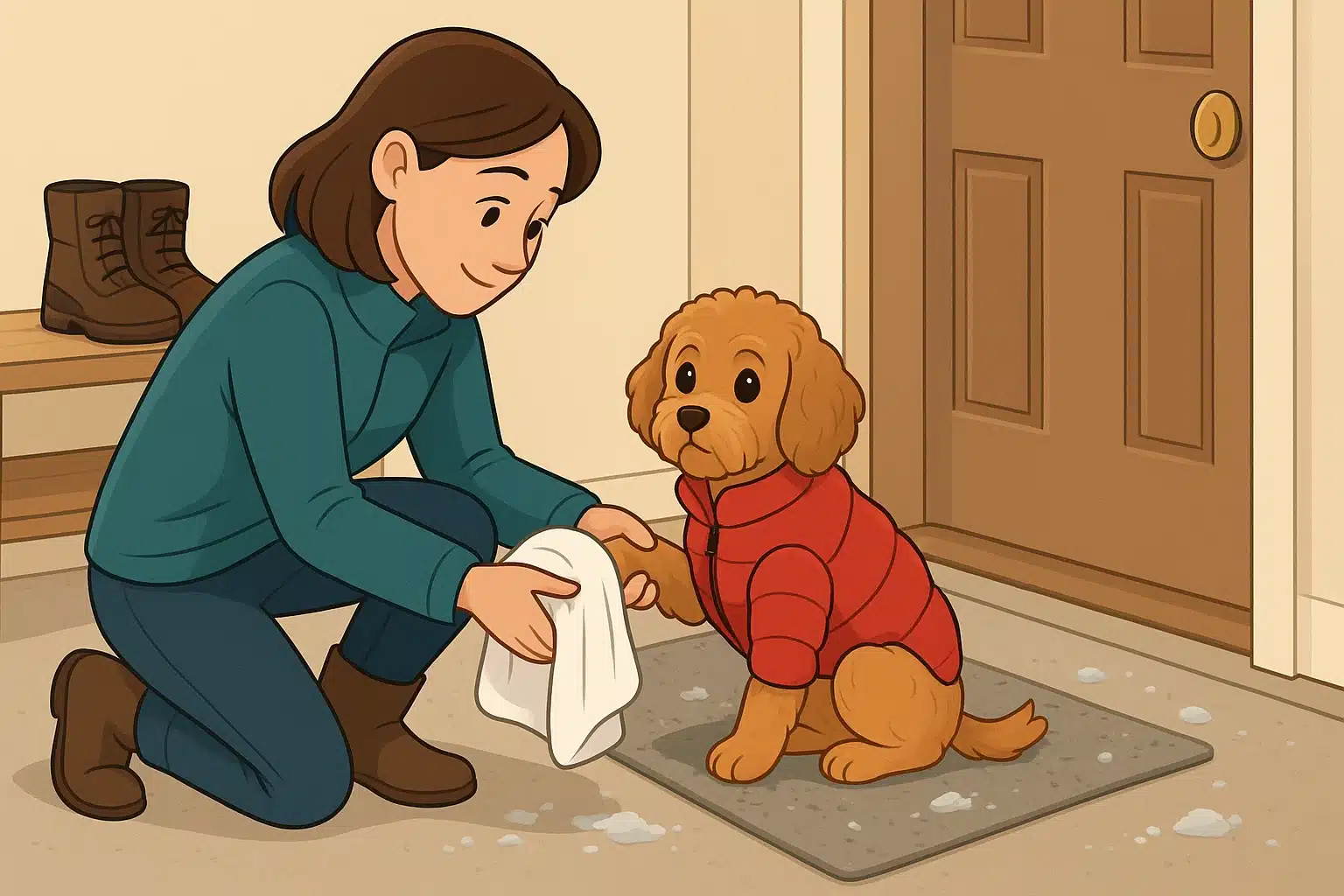 Warm entryway towel dry of puppy paws