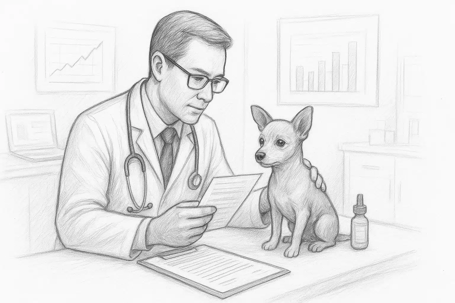 Veterinarian examining dog travel certificate