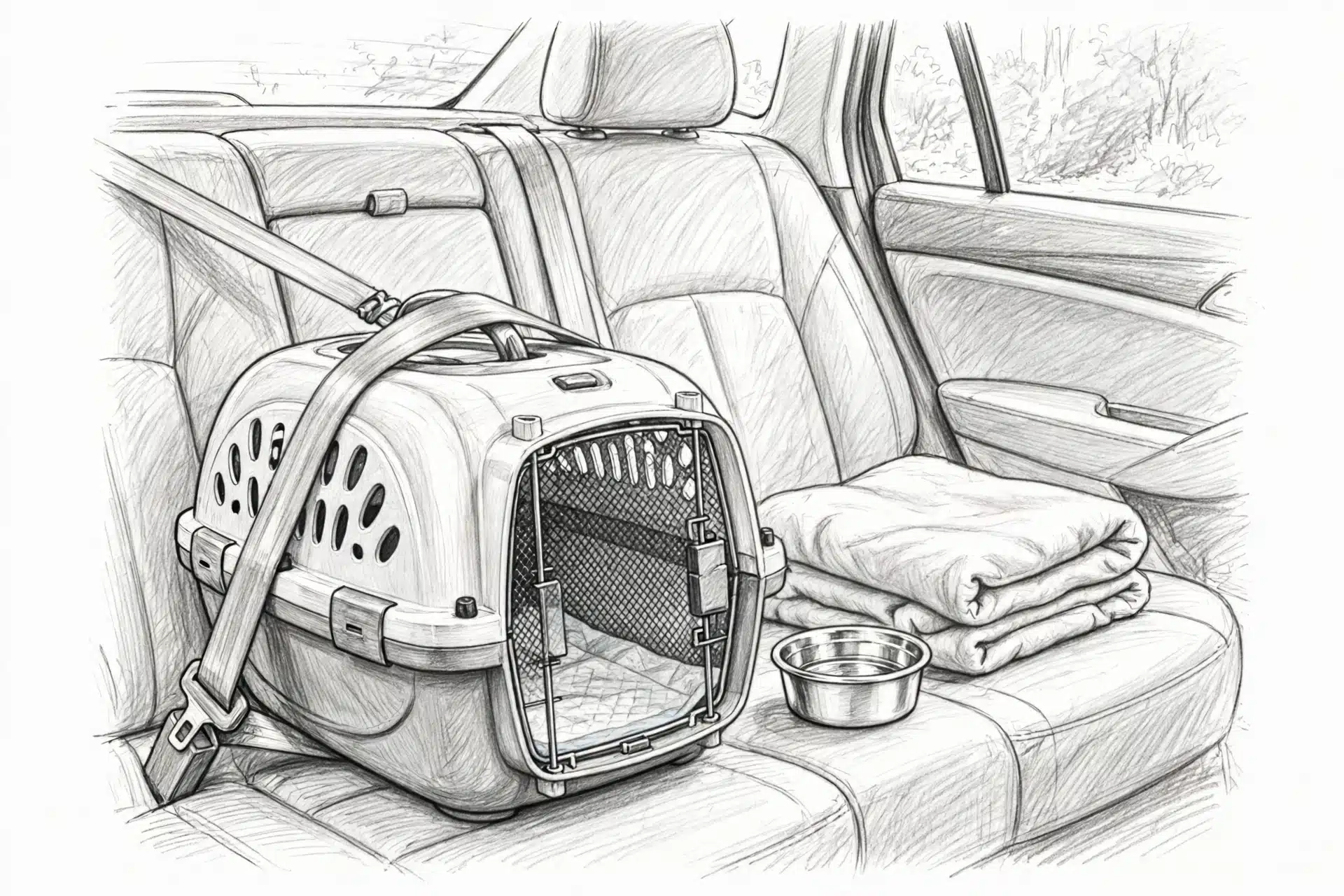 Carrier strapped securely in back seat