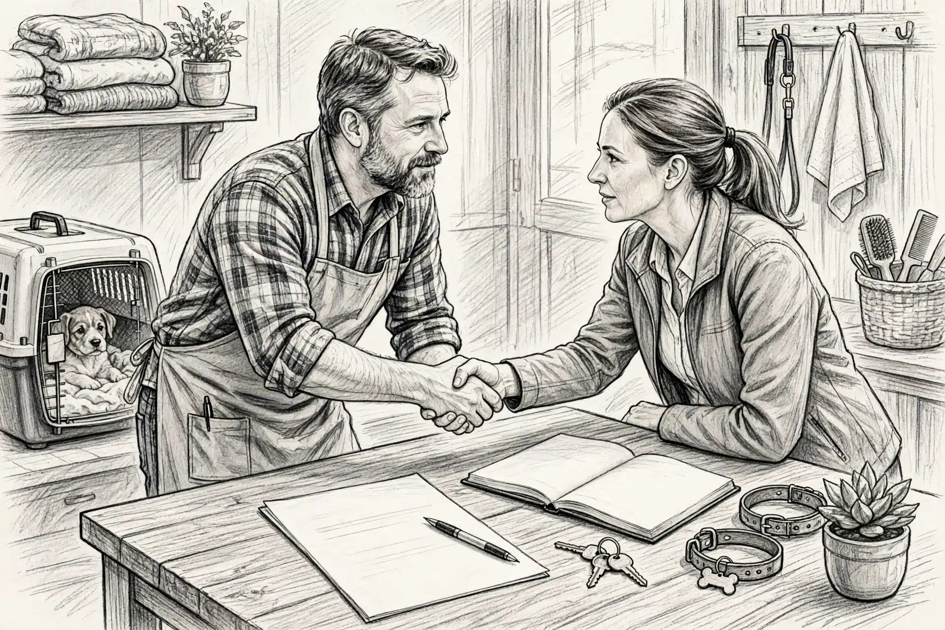 Breeder and buyer shaking hands over contract