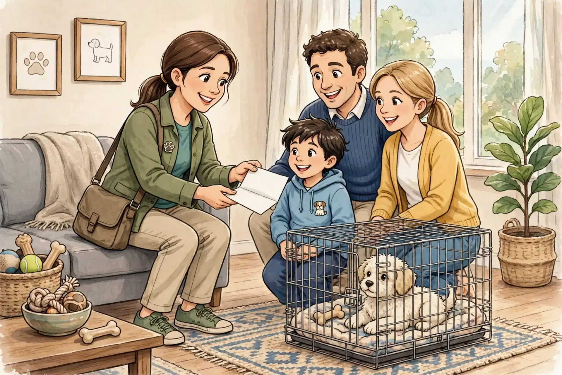 Breeder handing signed contract to family