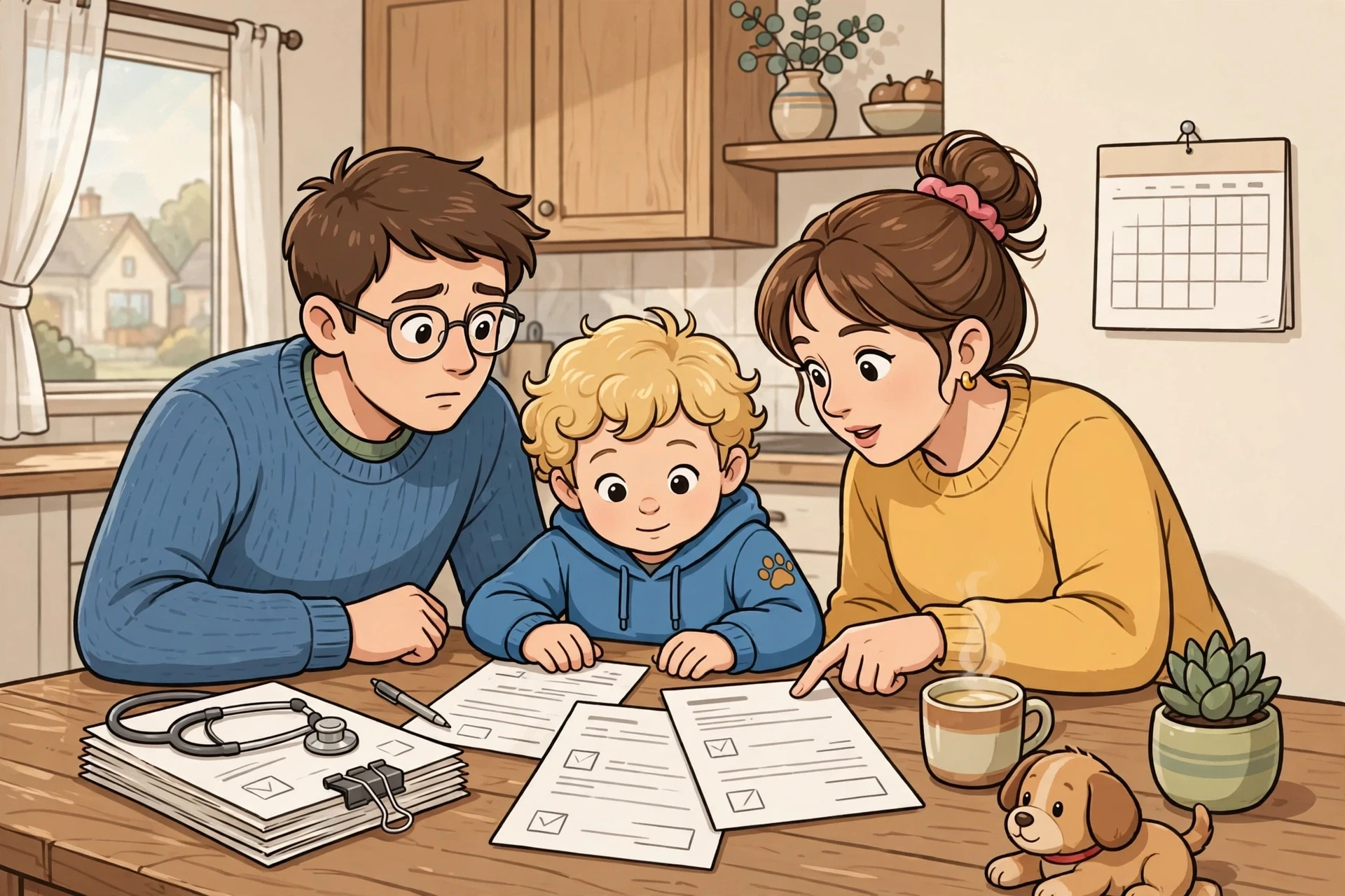 Family reviewing puppy health disclosure form