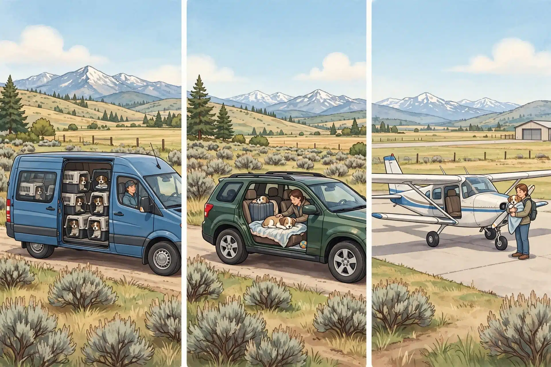 Three puppy transport options compared side by side
