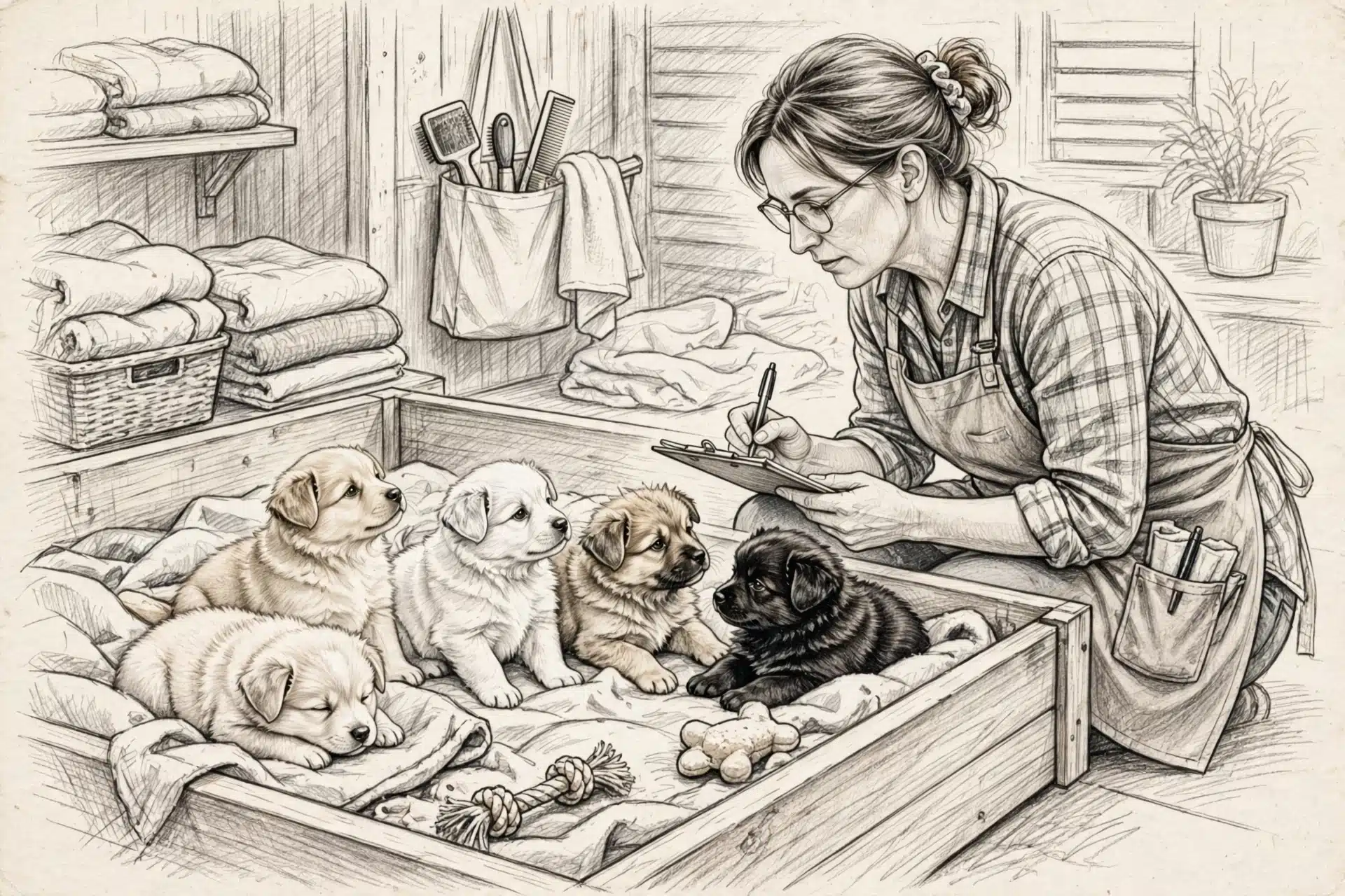 Breeder comparing puppy temperament notes