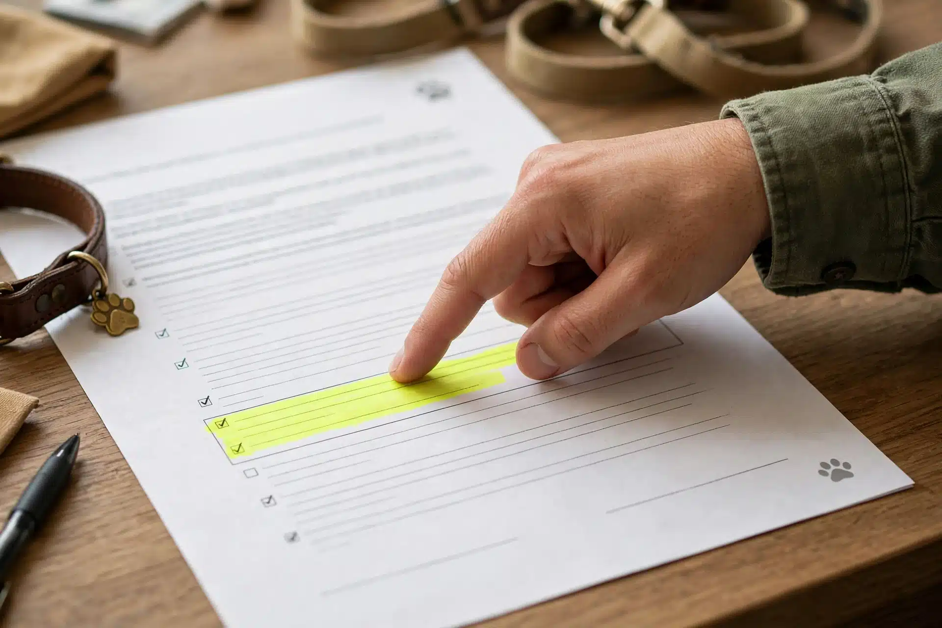 Close-up of hand pointing at refund clause