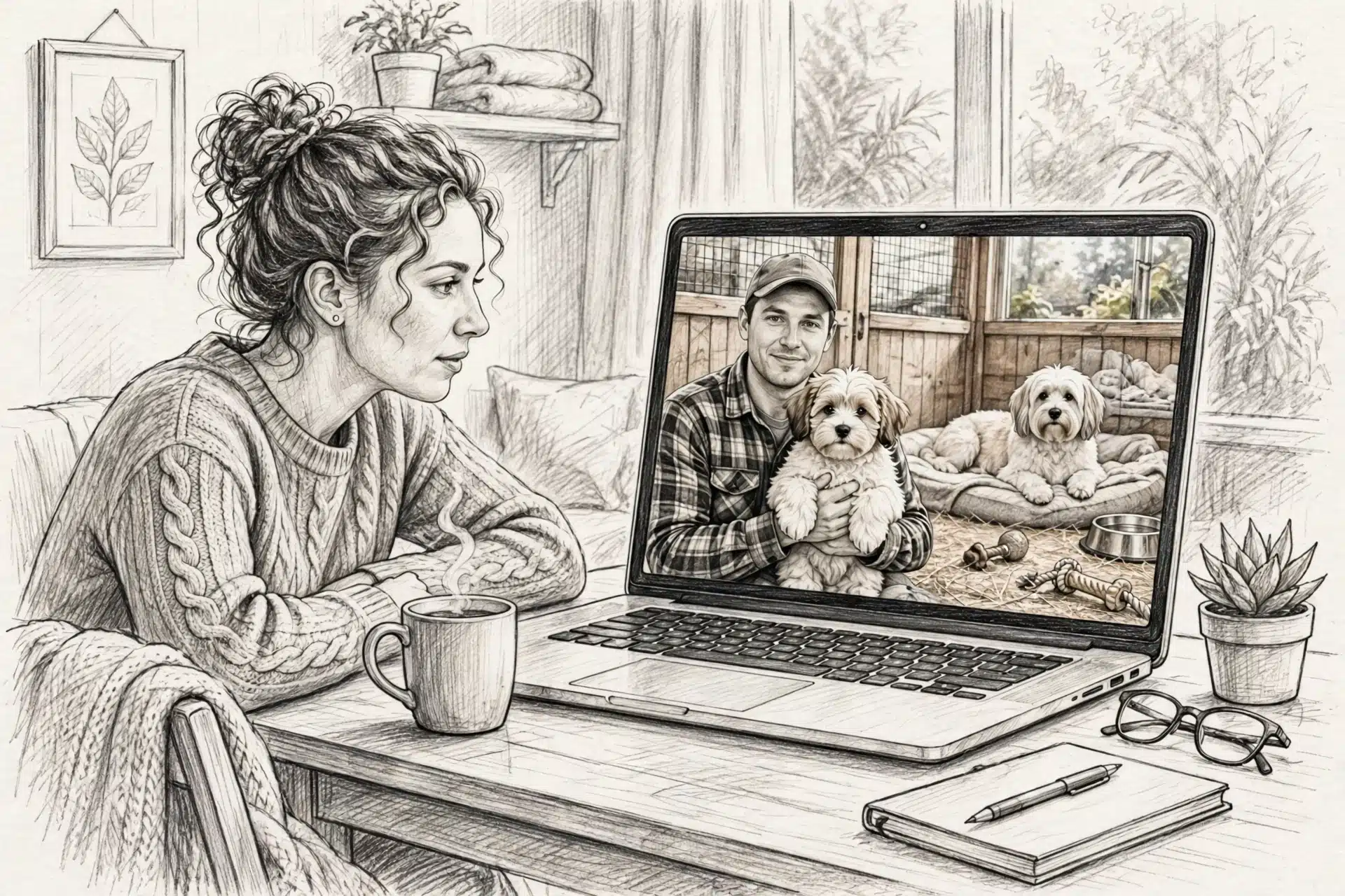 Video call showing Havanese puppy to buyer