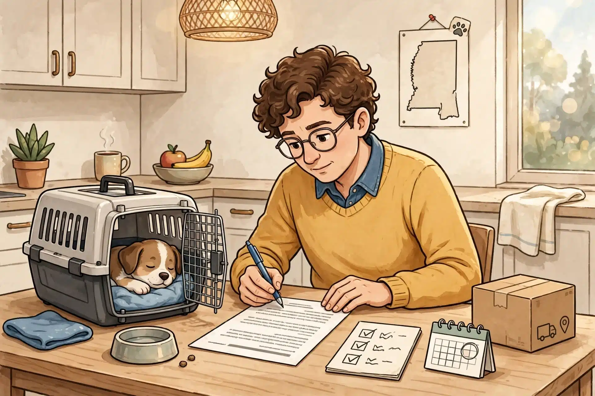 Person reading adoption contract at kitchen table