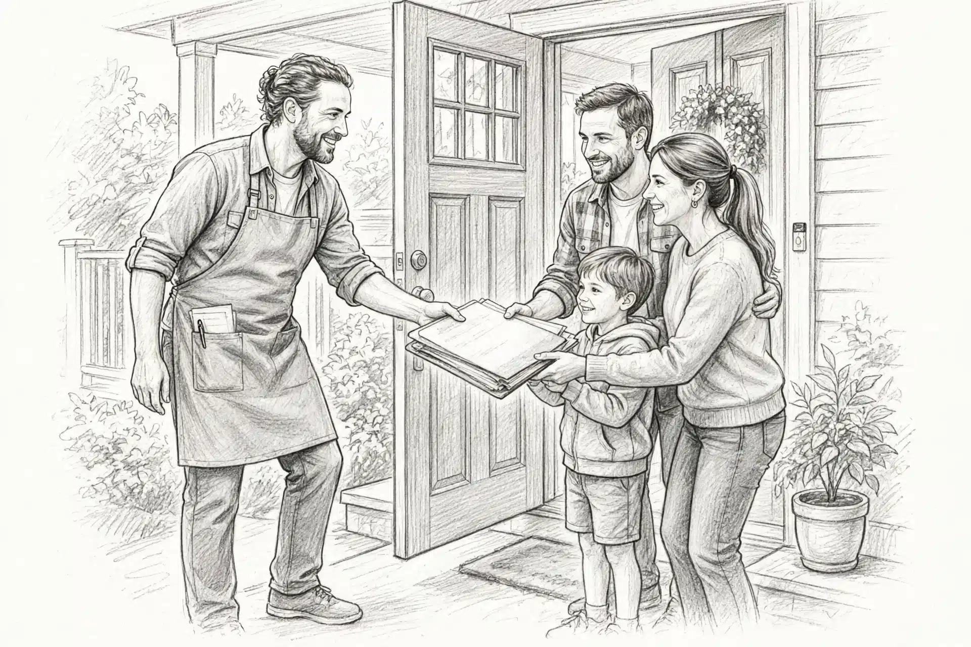 Breeder handing health folder to family