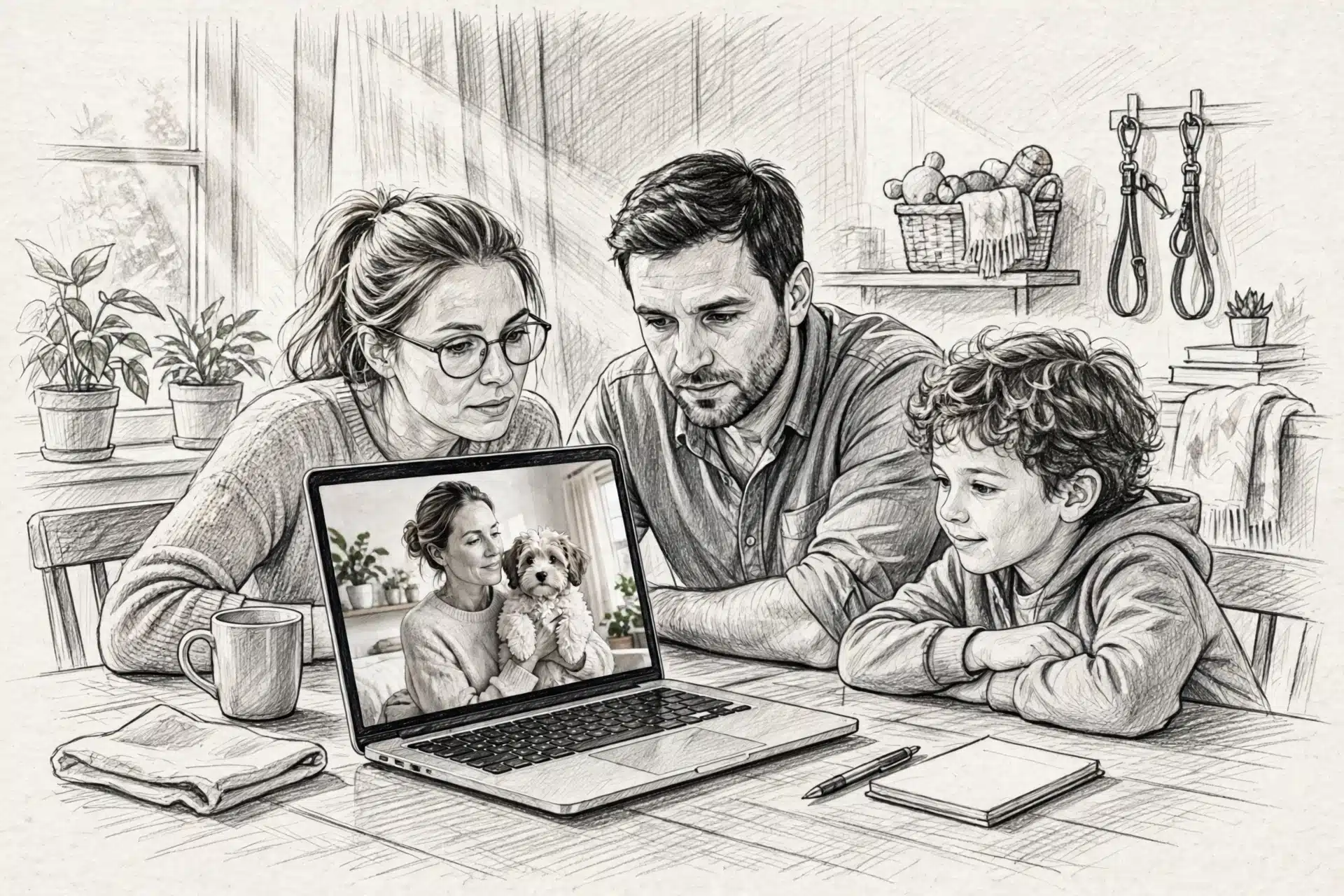 Family video call with breeder discussing Havanese puppy