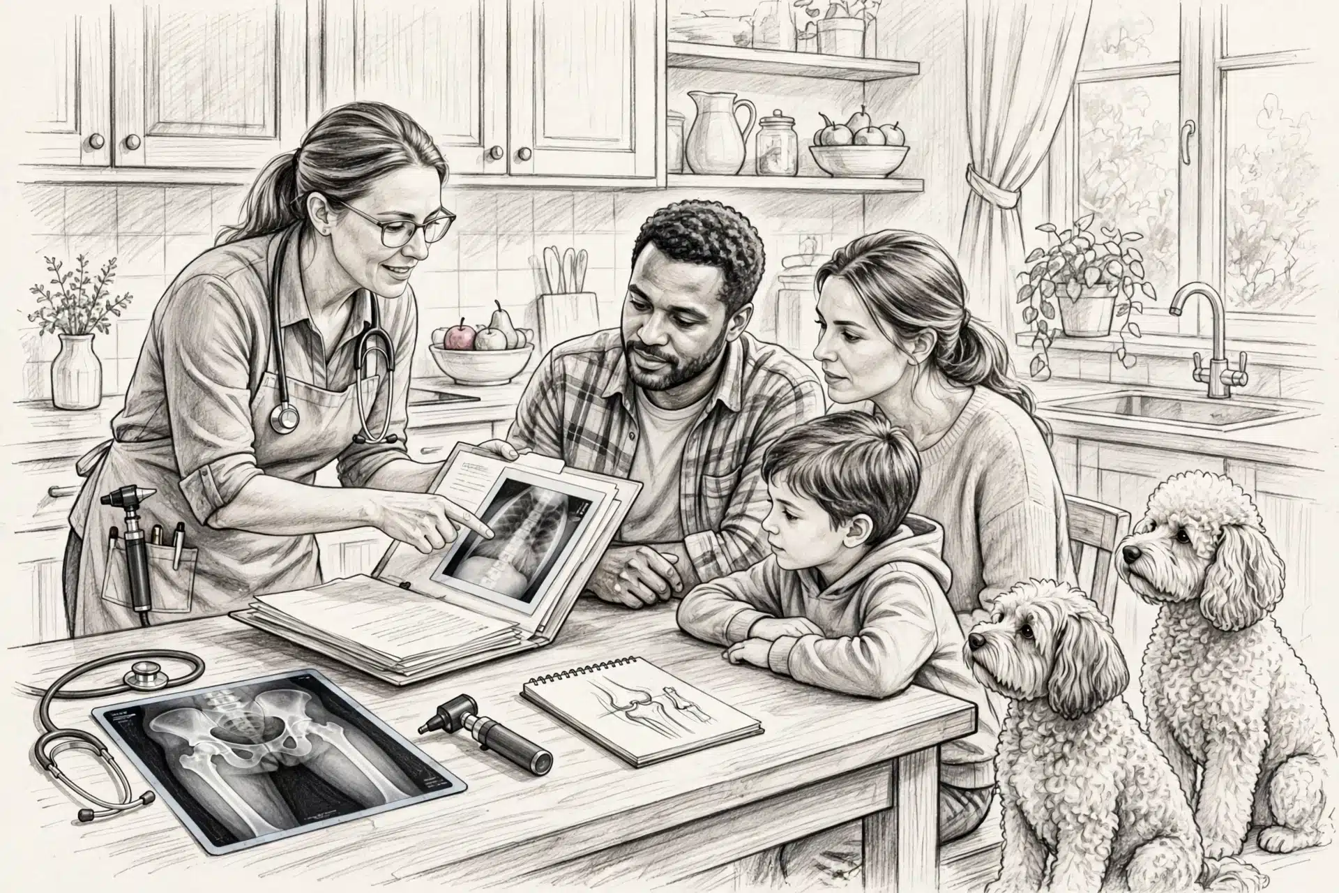 A breeder shares health certificates with a family