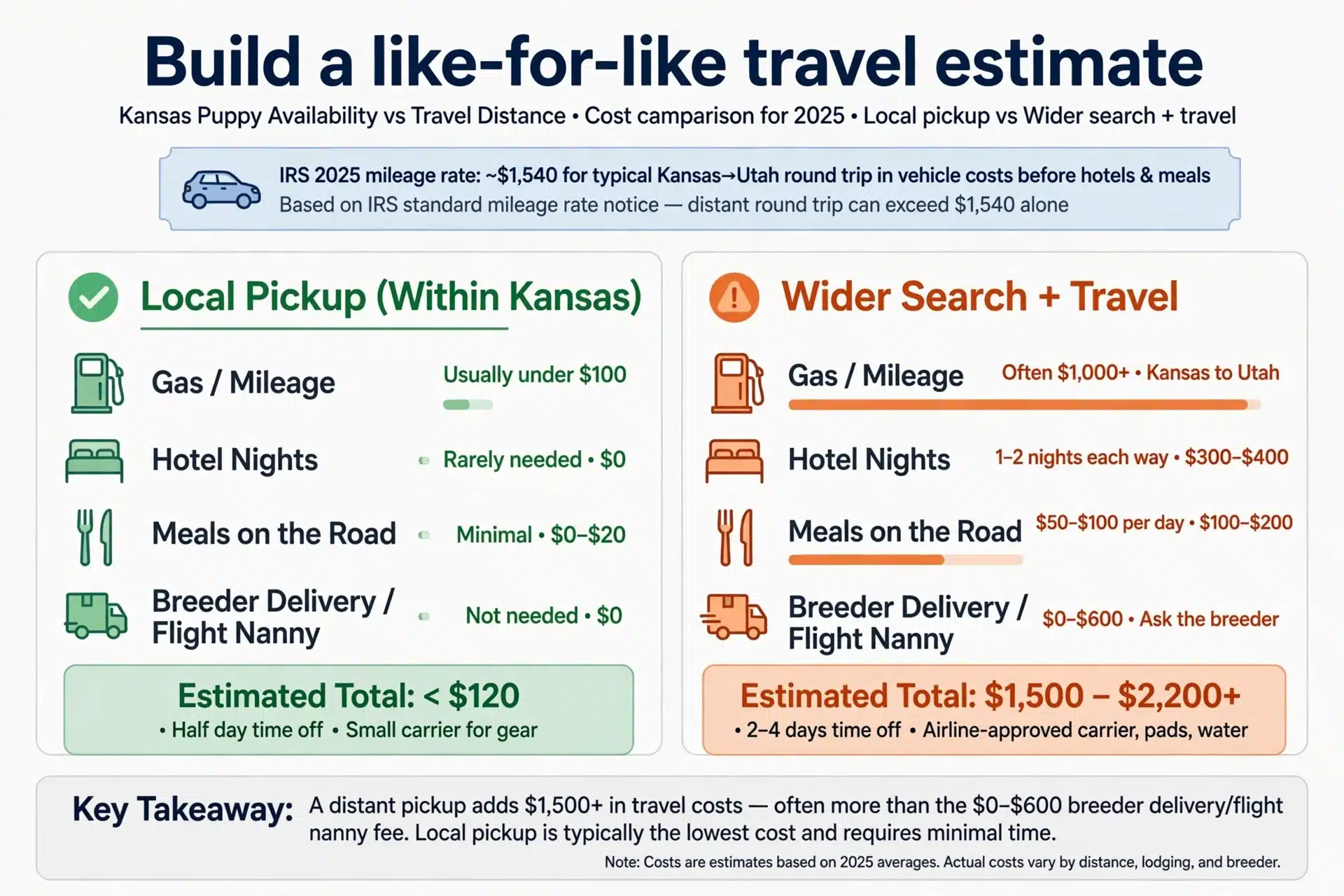 Side-by-side cost comparison for puppy pickup