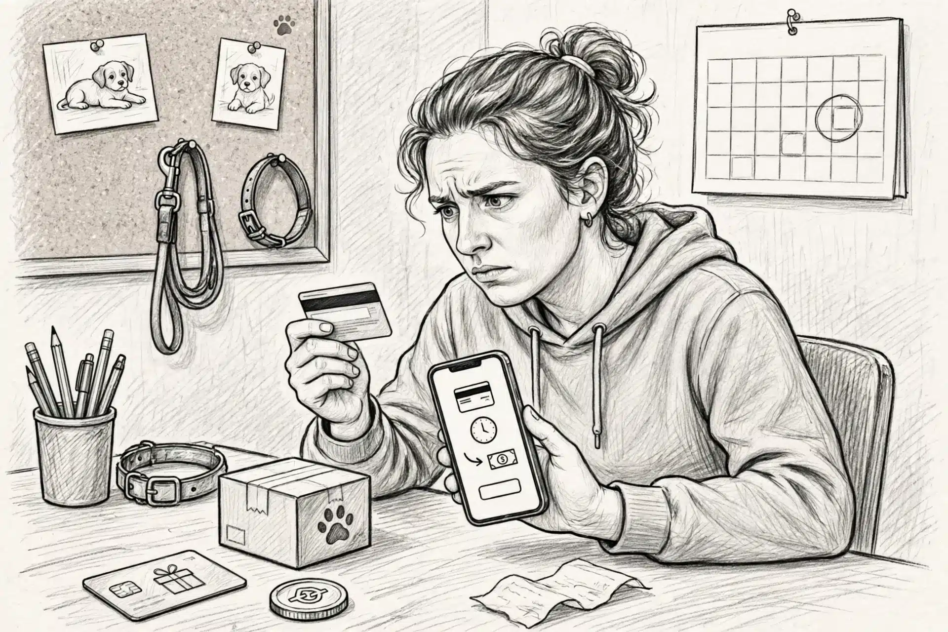 Skeptical buyer reviewing payment request on smartphone