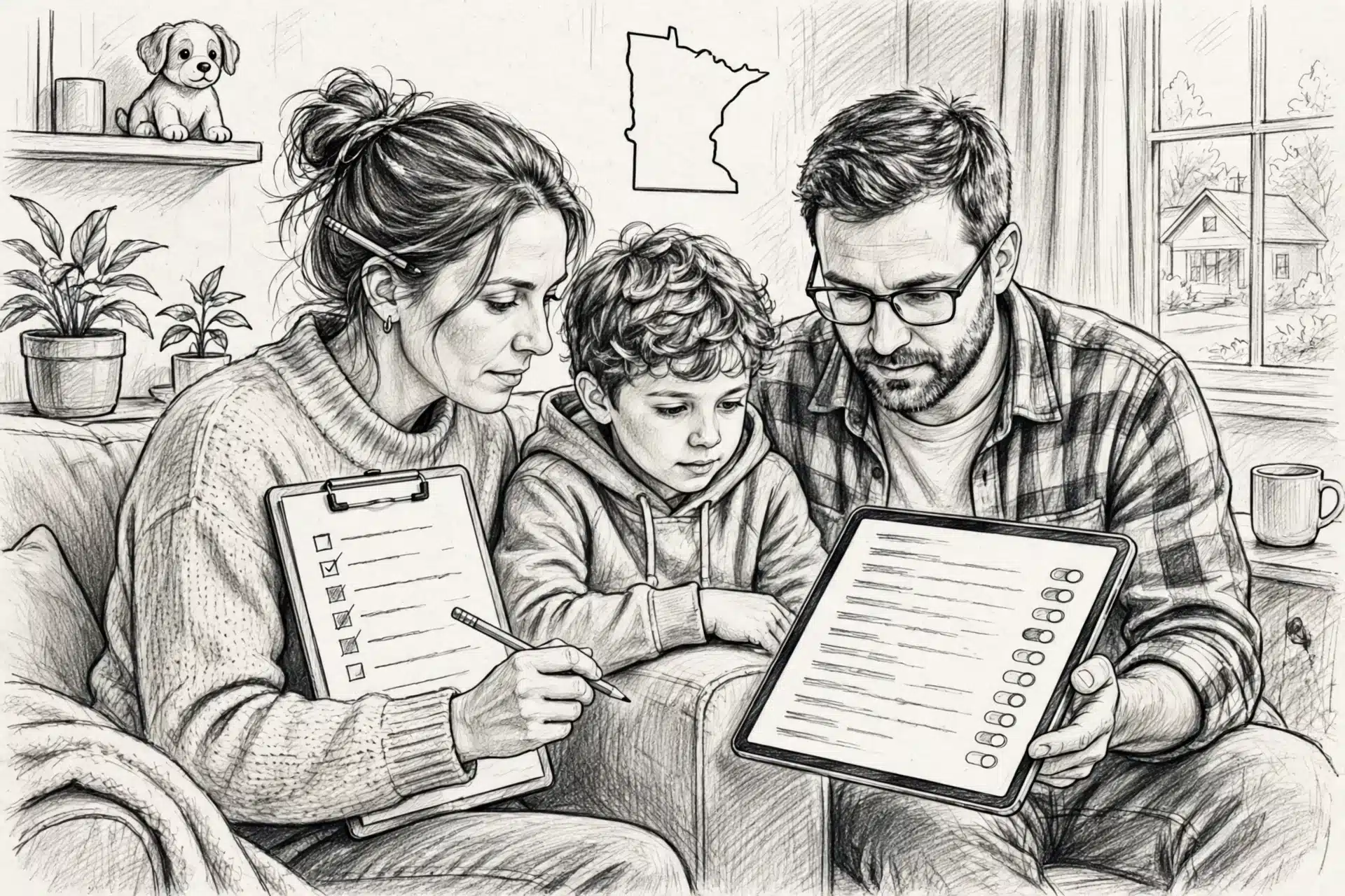 Family reviewing breeder list on tablet
