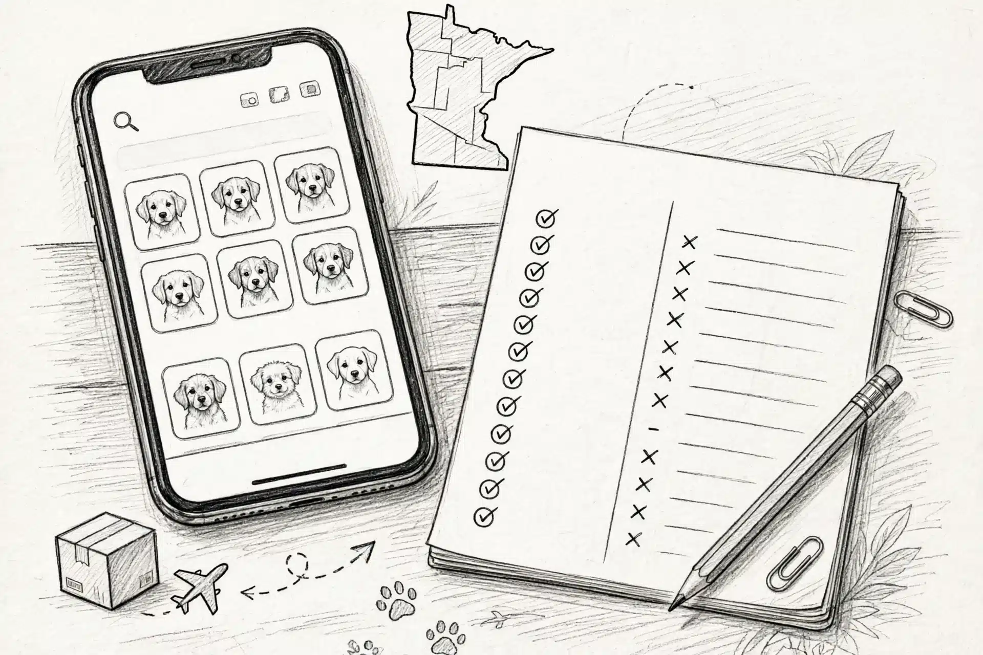 Smartphone puppy listings beside breeder comparison notes
