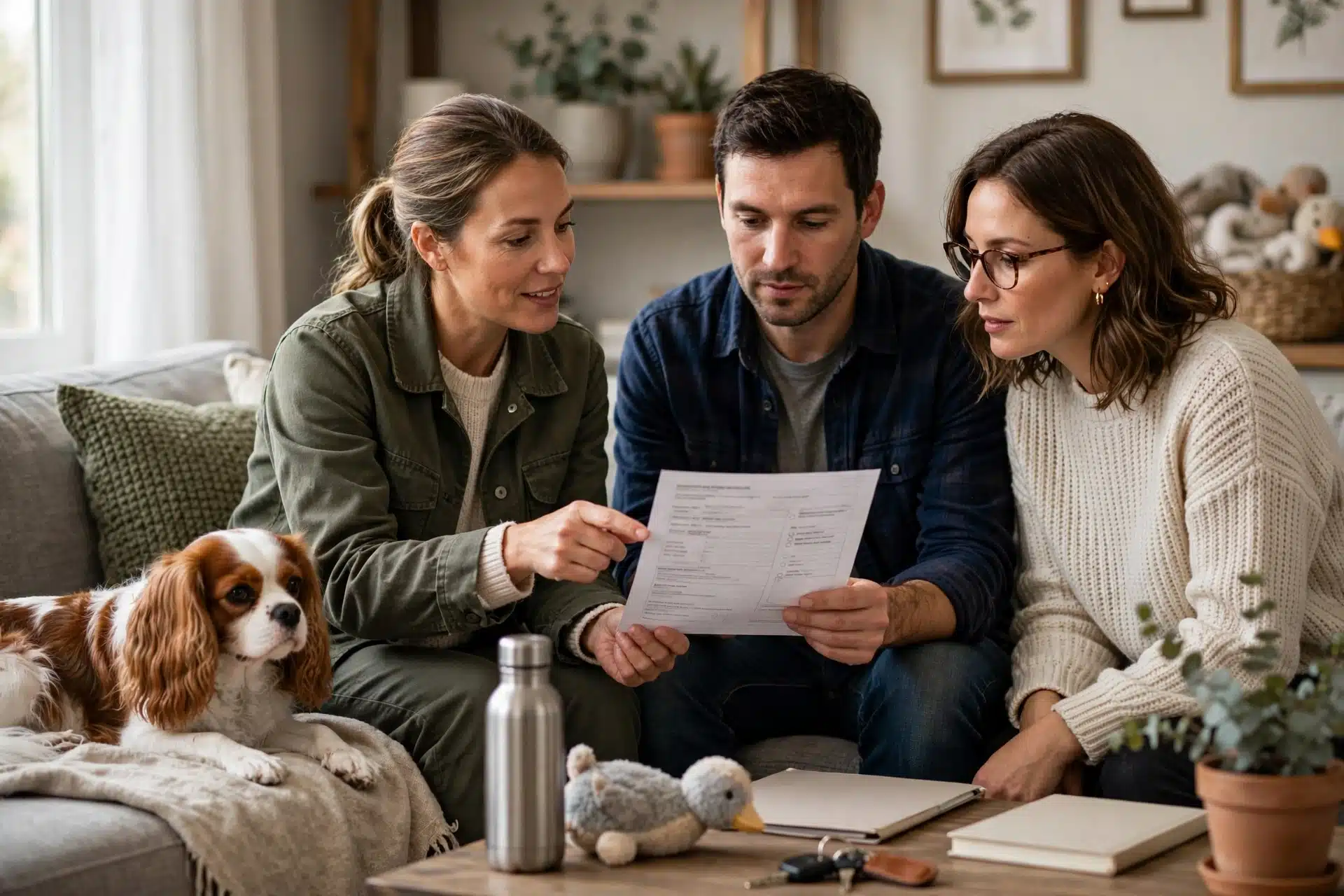 Breeder showing OFA certificate to family