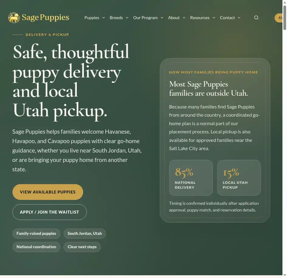 Sage Puppies puppy delivery support