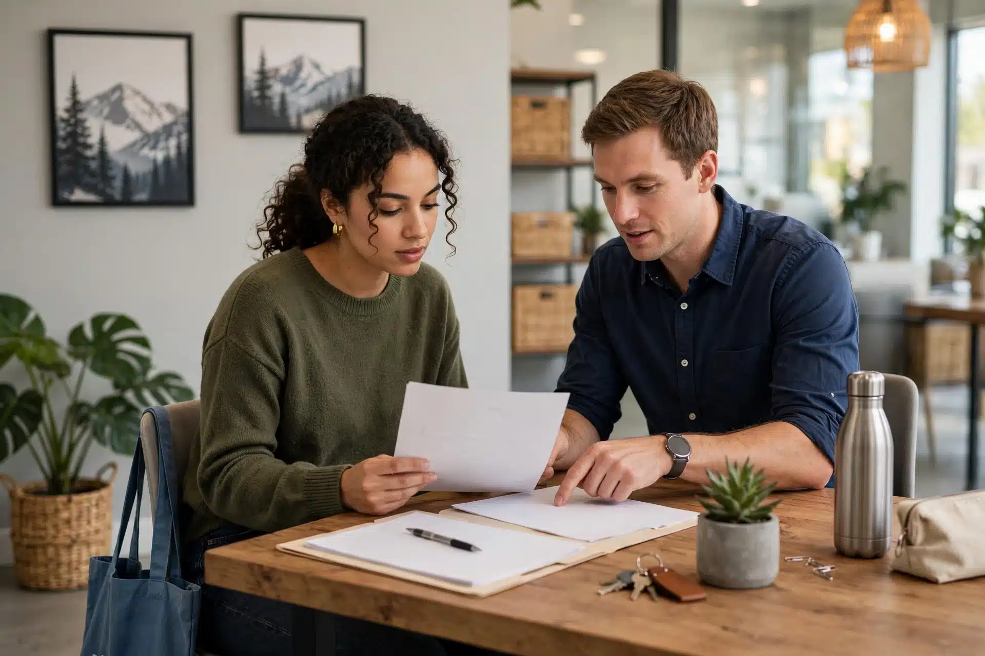 Renter reviewing pet addendum with leasing agent