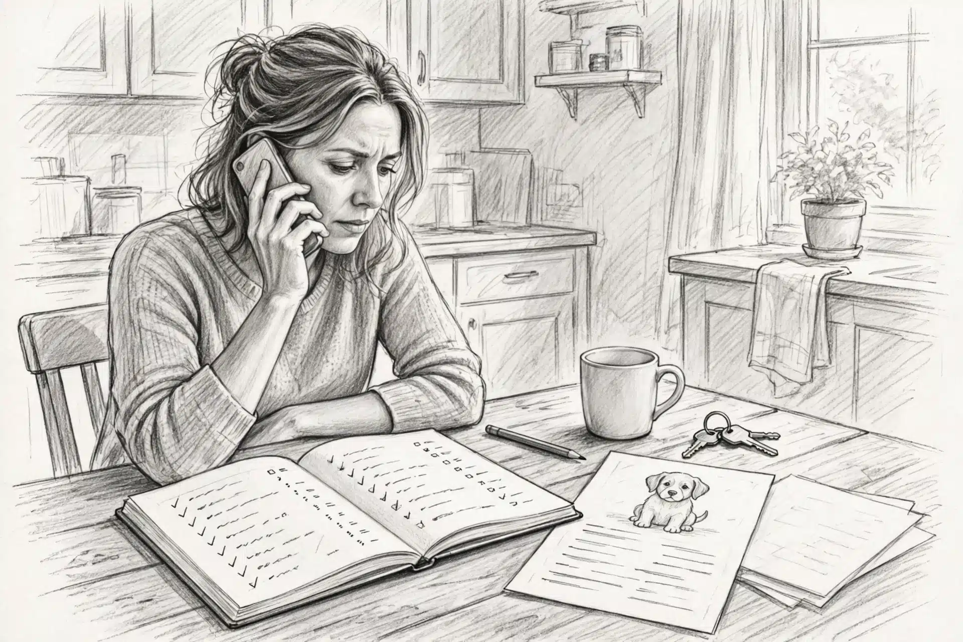 Person calling about breeder records at table