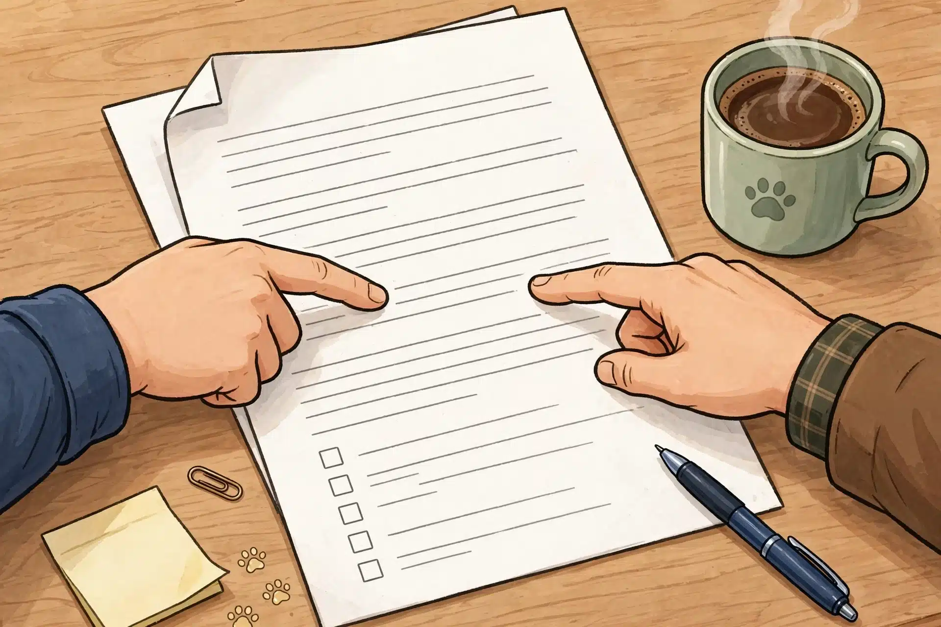 Hands pointing to deposit clause in contract