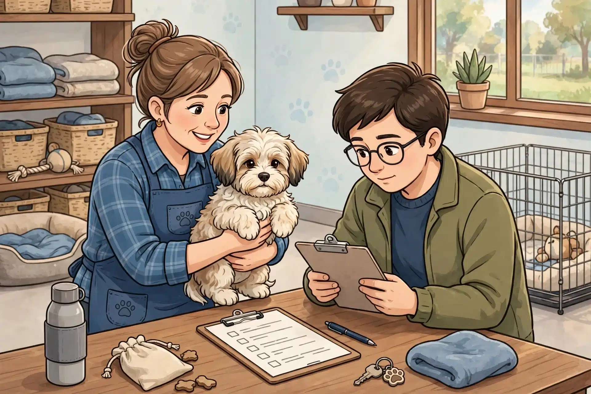 Breeder shows Havanese puppy as family reviews paperwork
