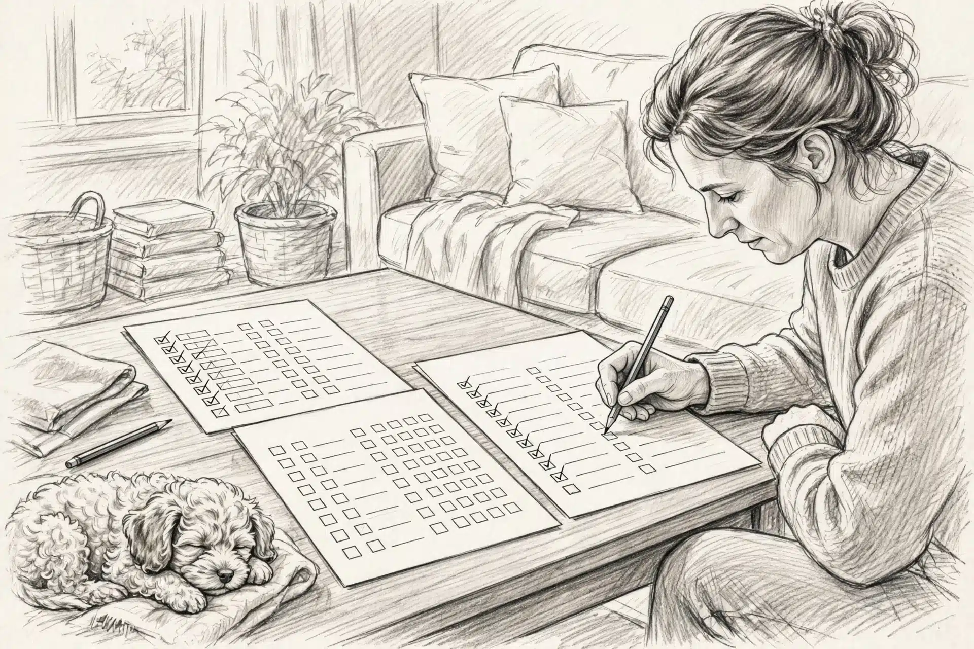 Family member comparing two breeder quote sheets