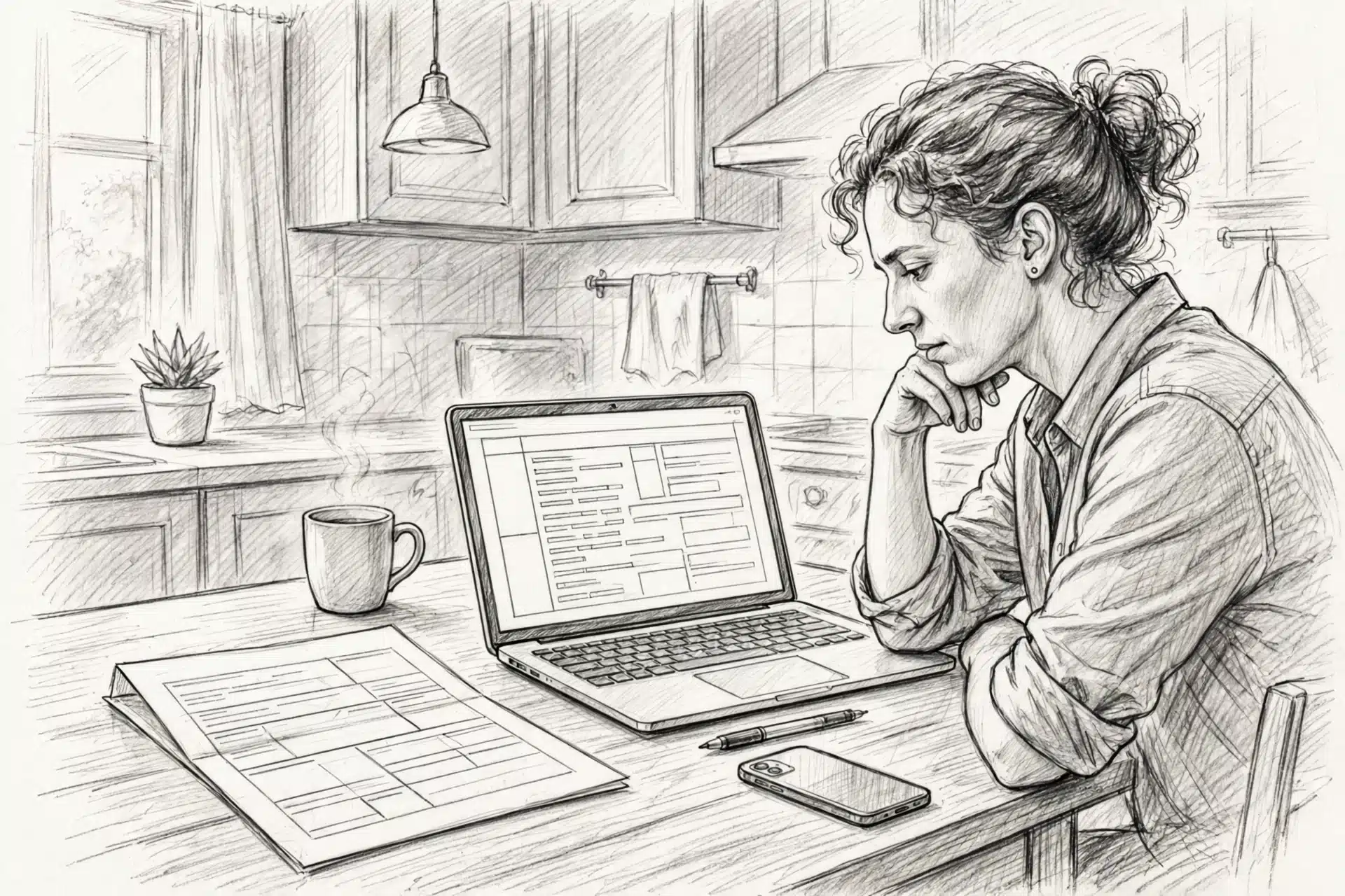 Buyer comparing breeder records at kitchen table