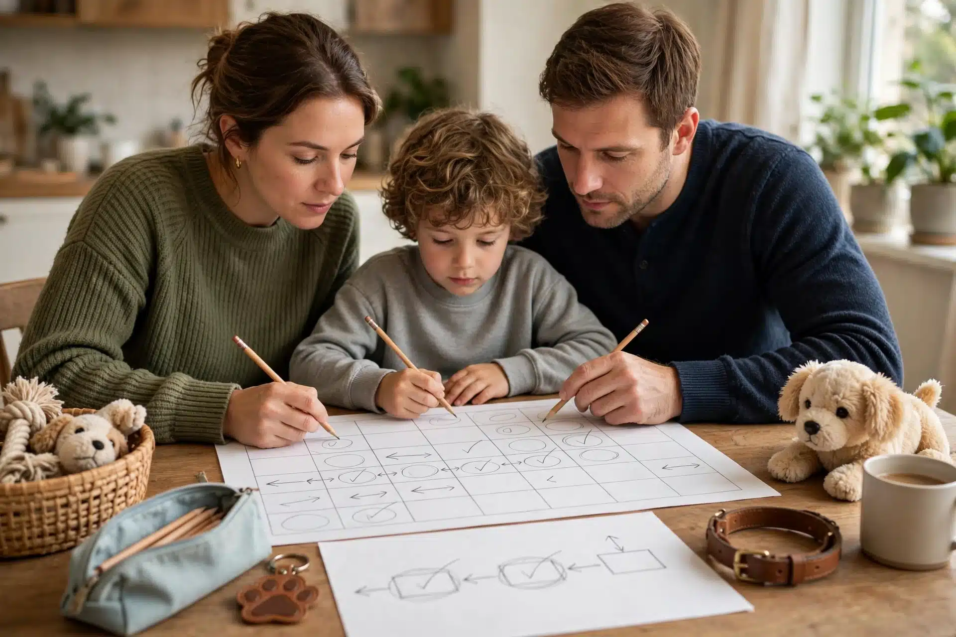 Family marking calendar counting backward to puppy