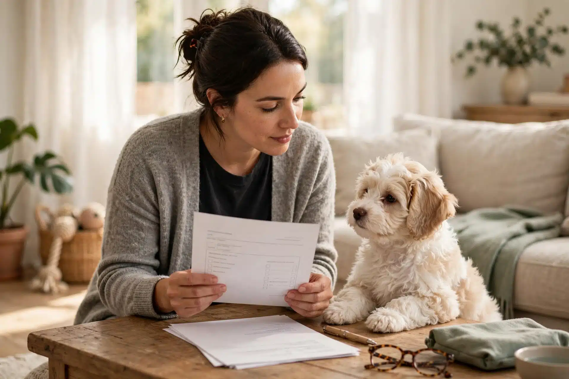 Breeder reviewing health record with Havanese puppy