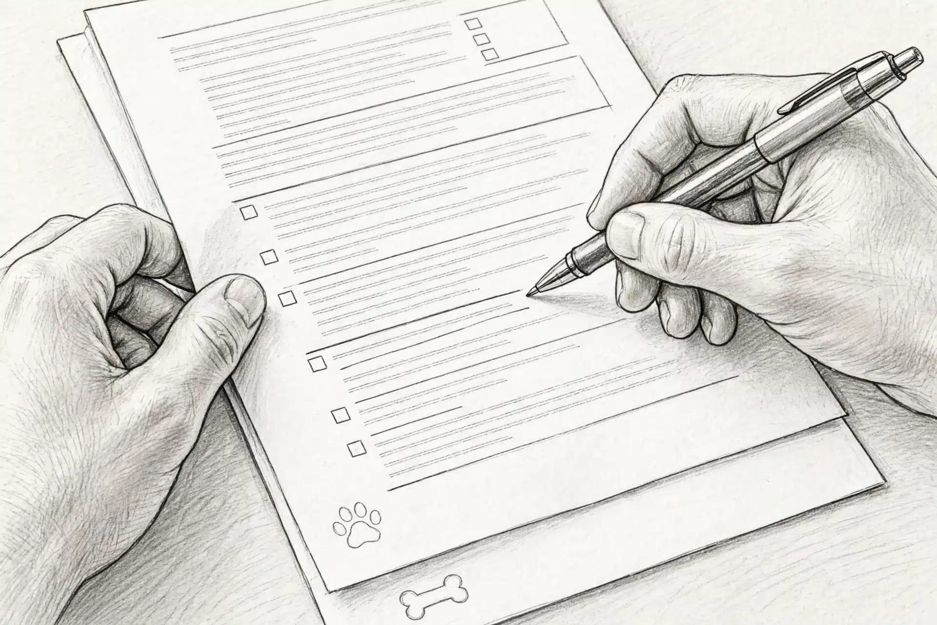 Hands highlighting refund clause in puppy contract