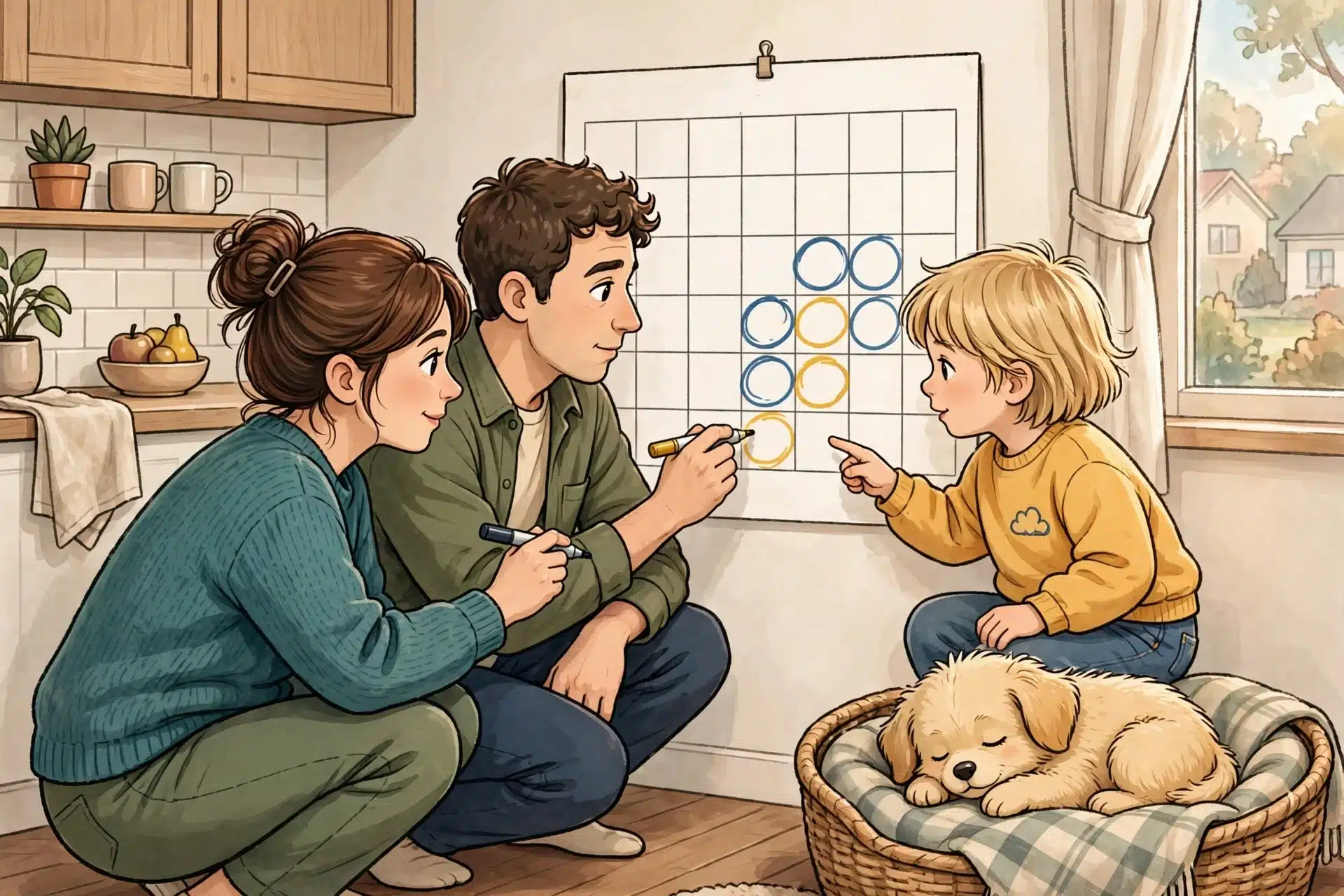 Family planning puppy arrival on calendar