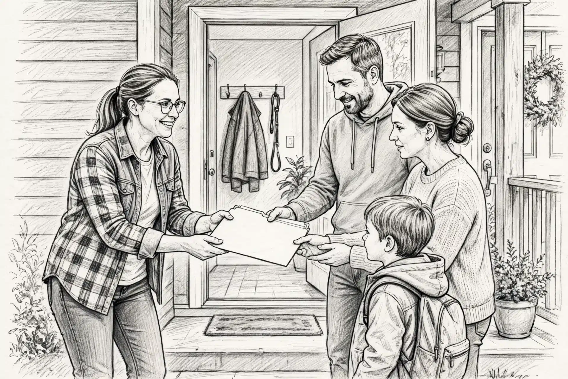 Breeder handing health records folder to family