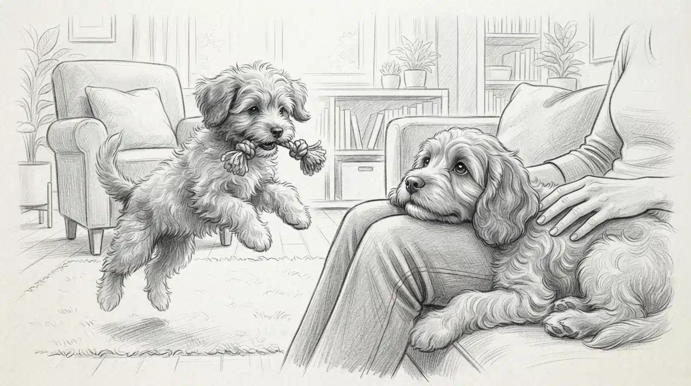 Pencil sketch of Havapoo and Cavapoo puppies