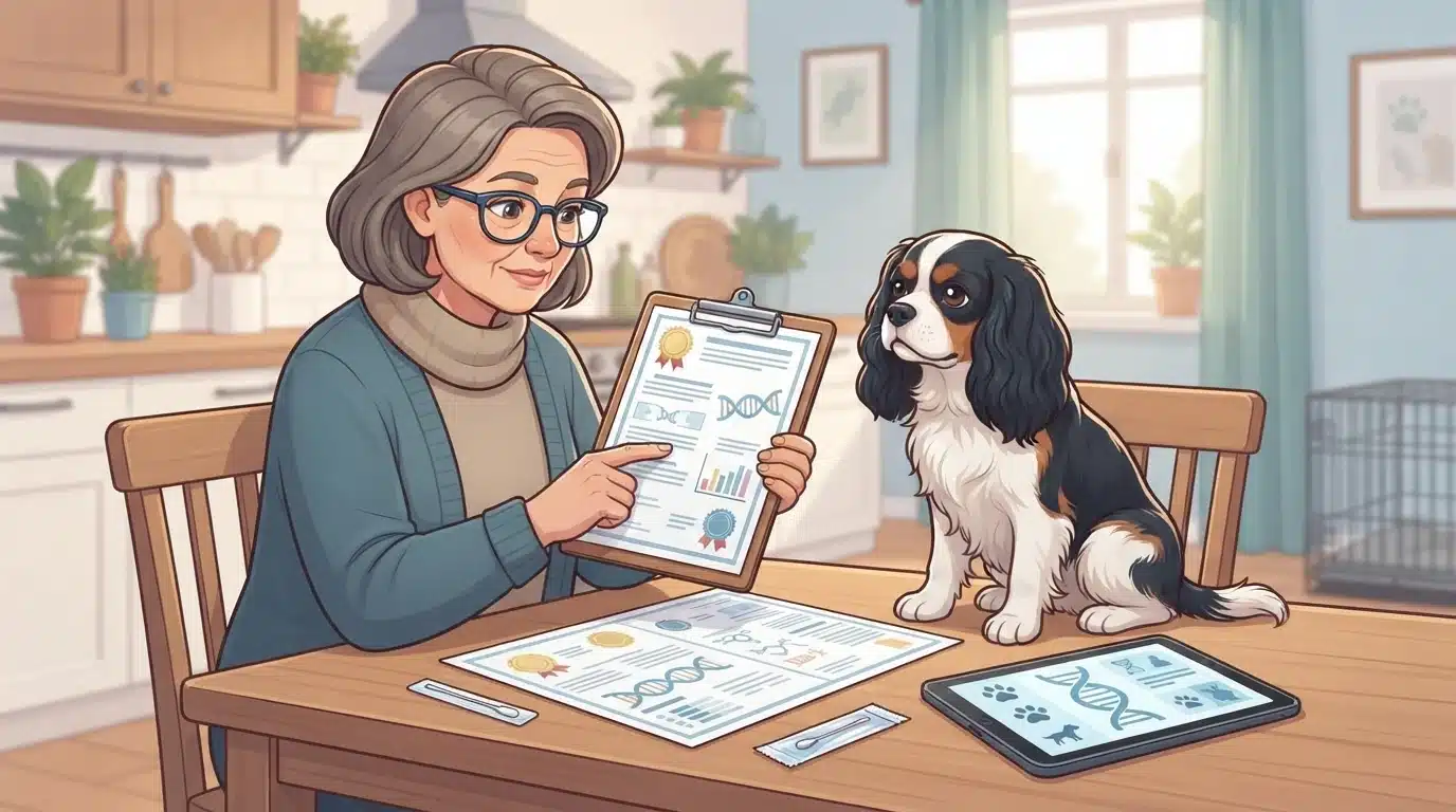 Breeder reviewing genetic health test results