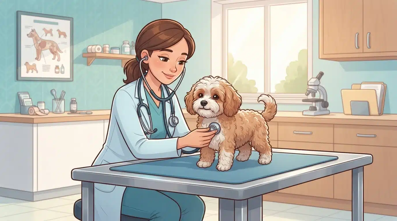 Veterinarian examining a dog with stethoscope