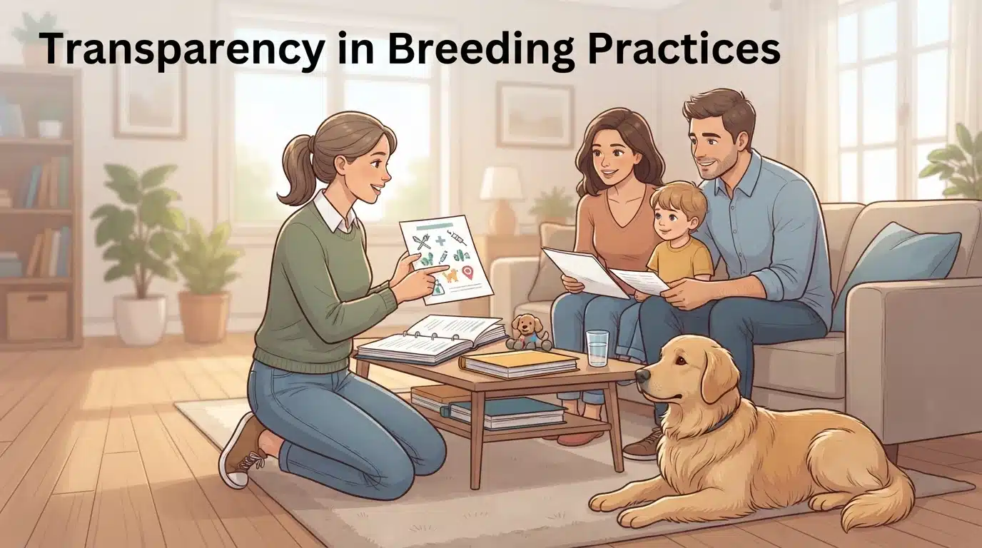 Breeder showing health records to family