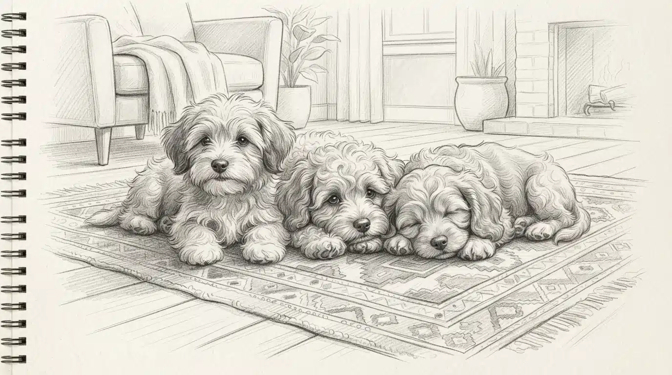 Three small puppies resting together