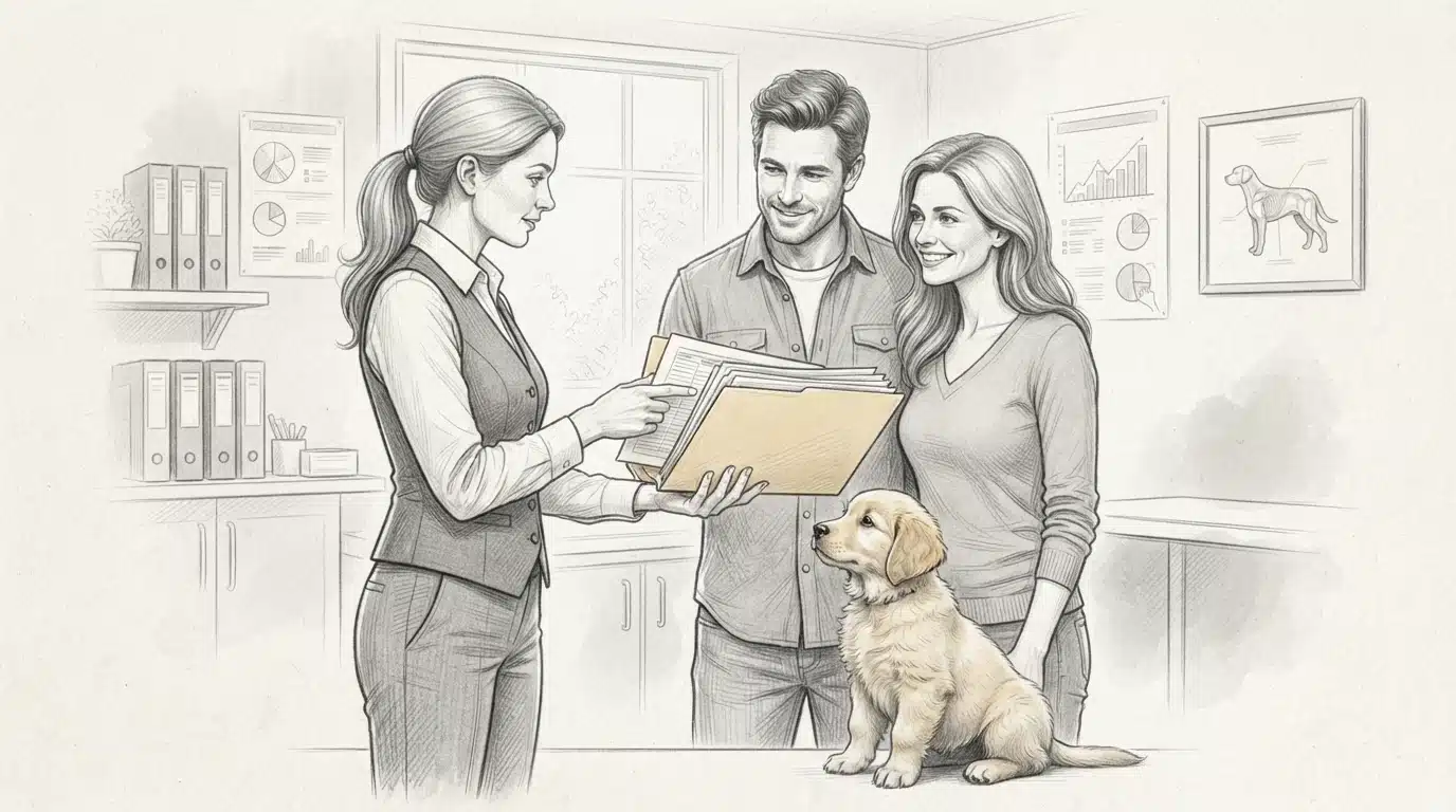 Breeder handing health records to family