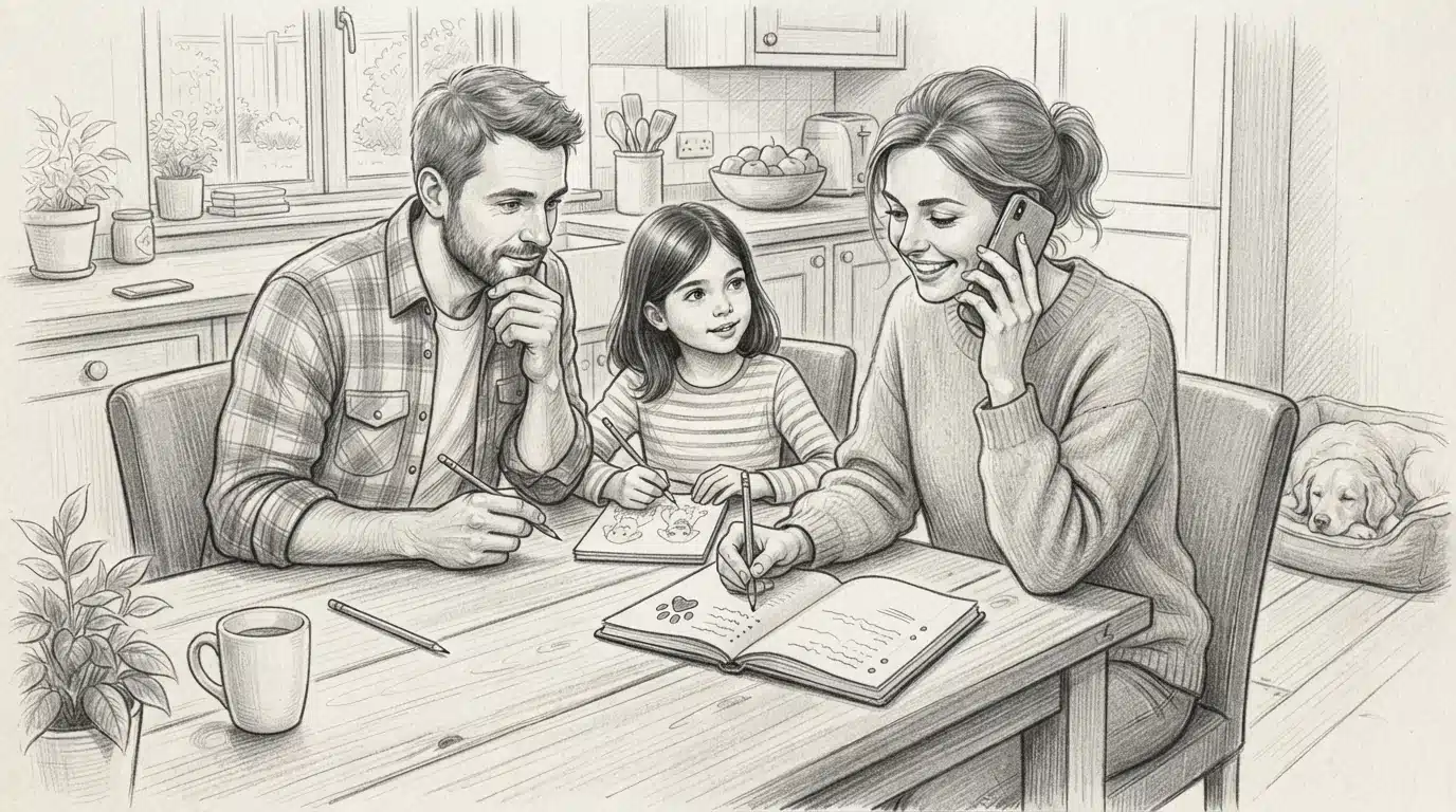 Family interviewing a breeder via phone