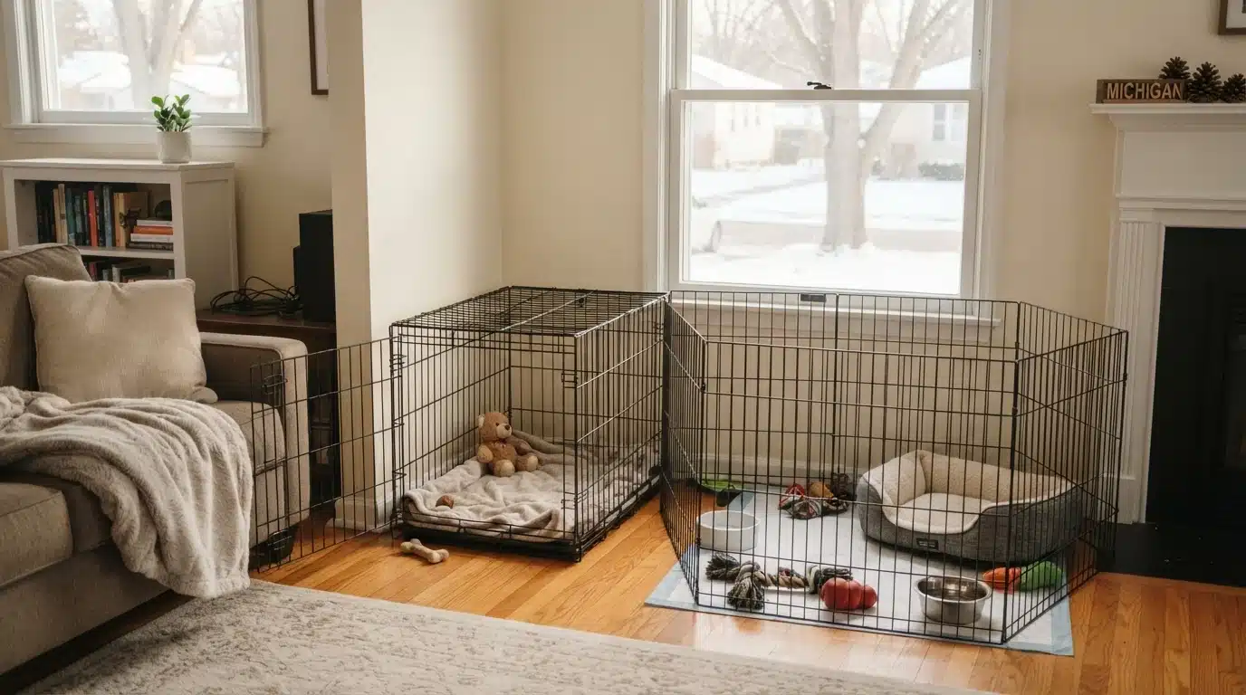 Cozy puppy proofed living room corner
