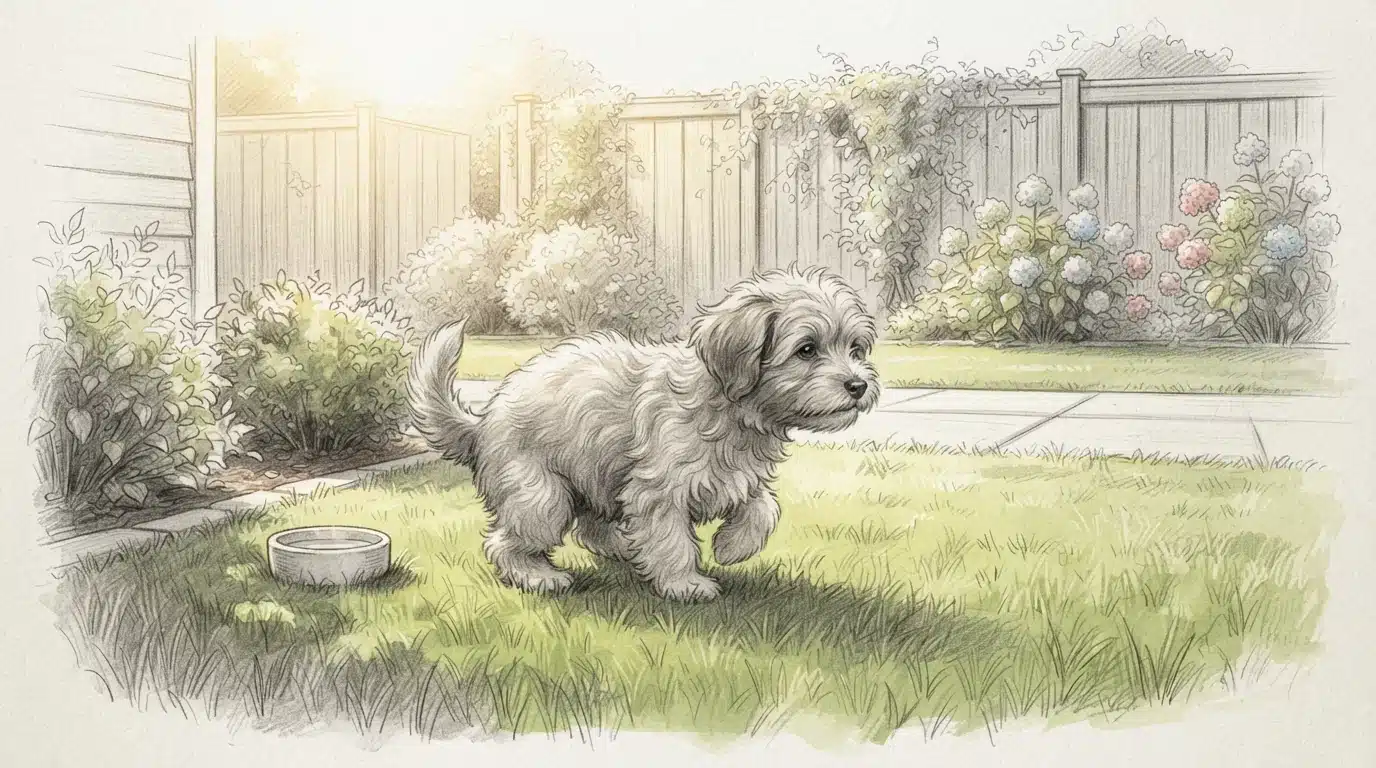 Havanese puppy training on sunny grass