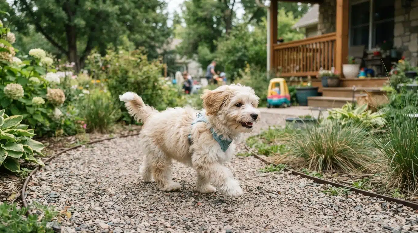 Playful Havanese puppy trotting outdoors