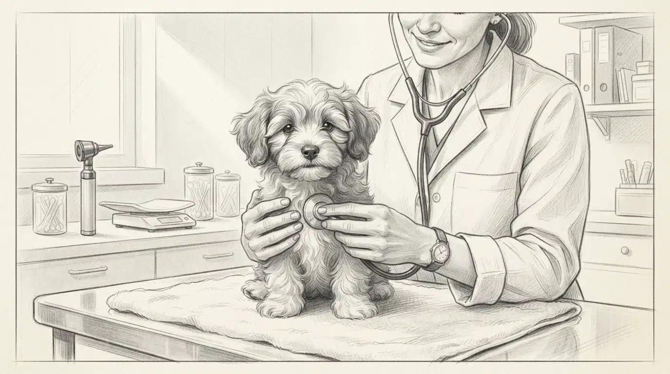 Gentle health examination of Havanese puppy