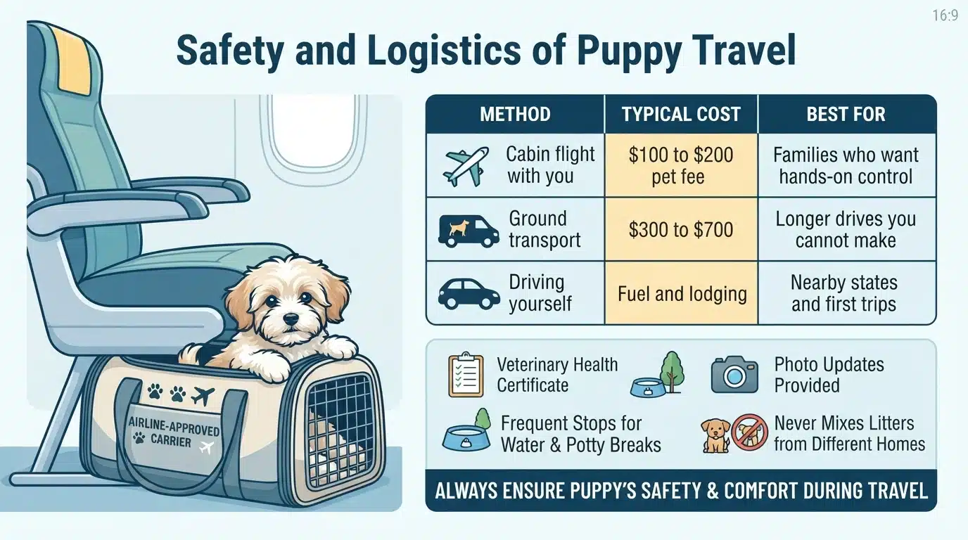 Comparison of puppy transport methods and costs