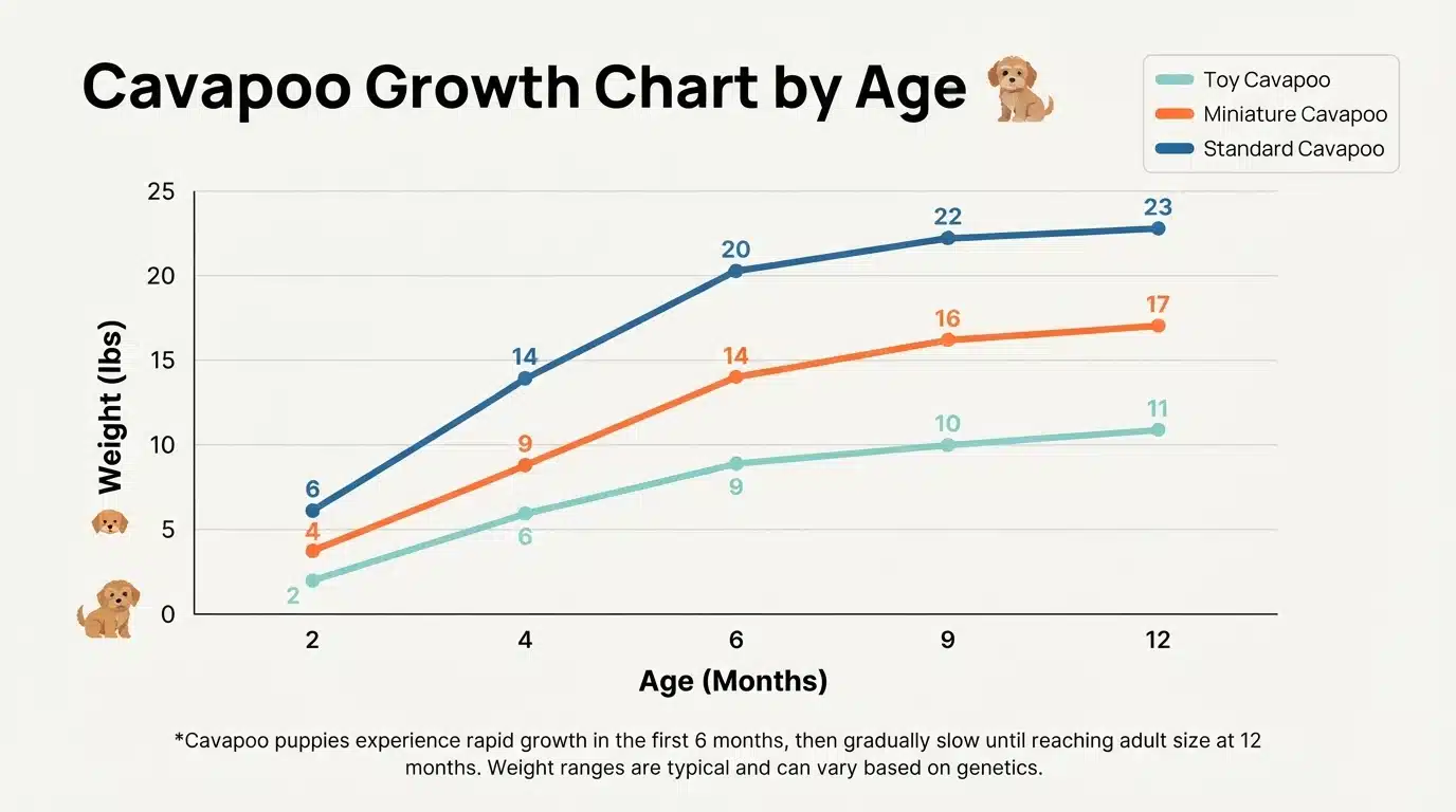 Line chart of cavapoo weight by age