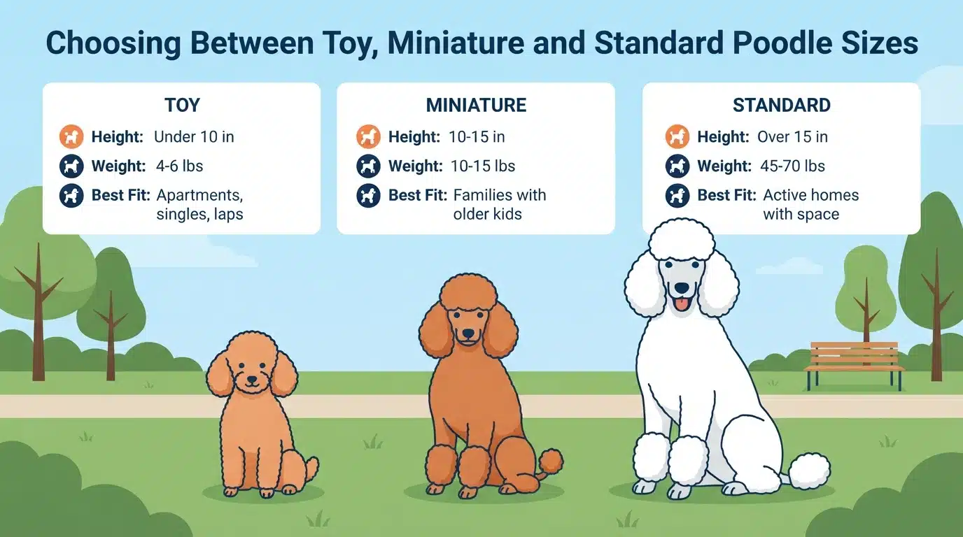 Three Poodle Sizes Side by Side Compared